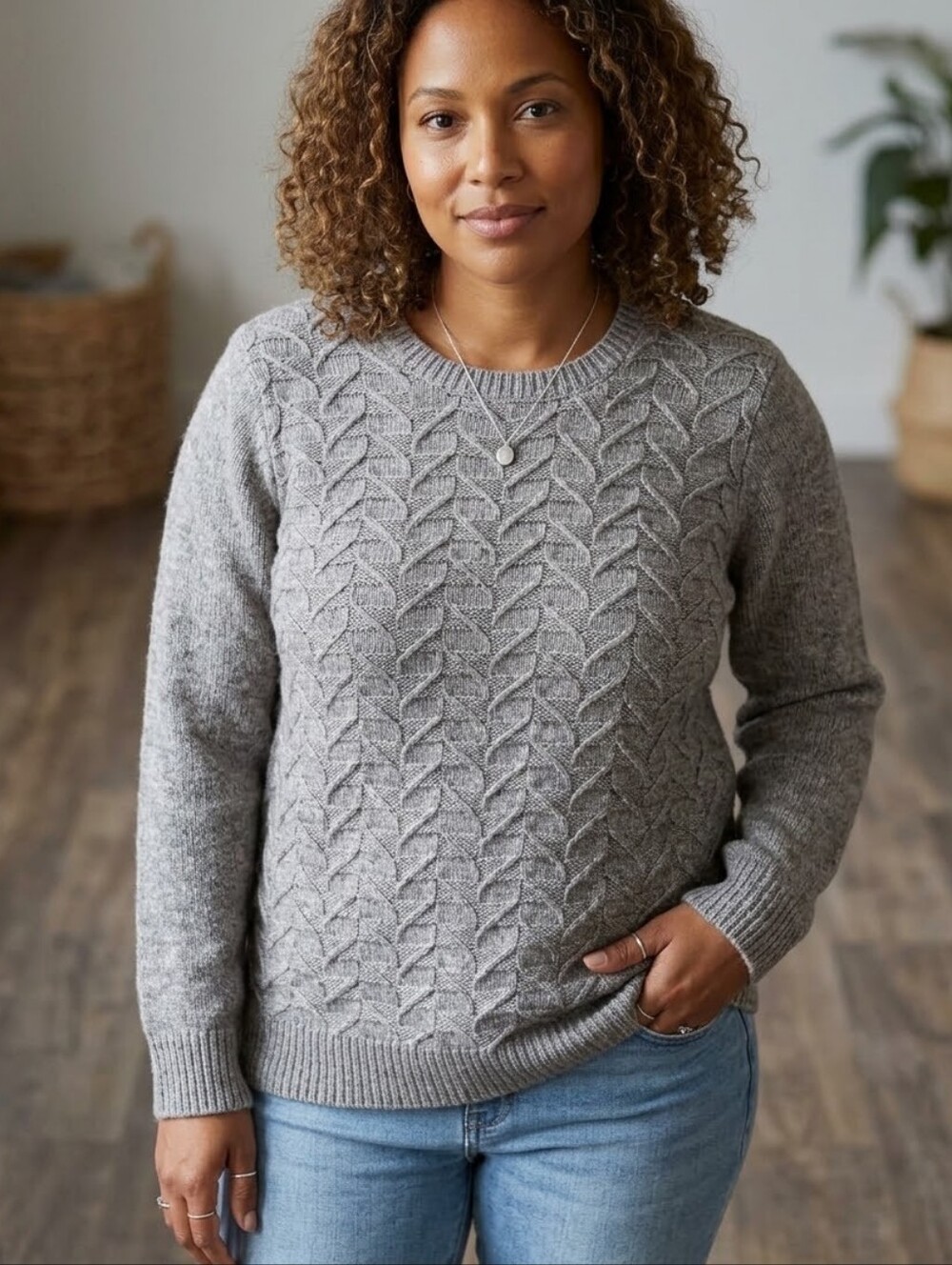 Croft & Barrow Women's Gray Cable Knit Crewneck Sweater Extra Large NWT